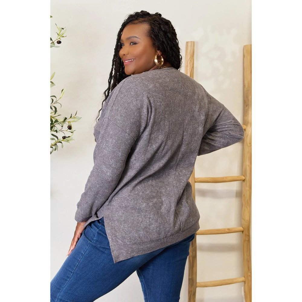 Basic Bae Round Neck Drop Shoulder Slit Sweatshirt - image 8